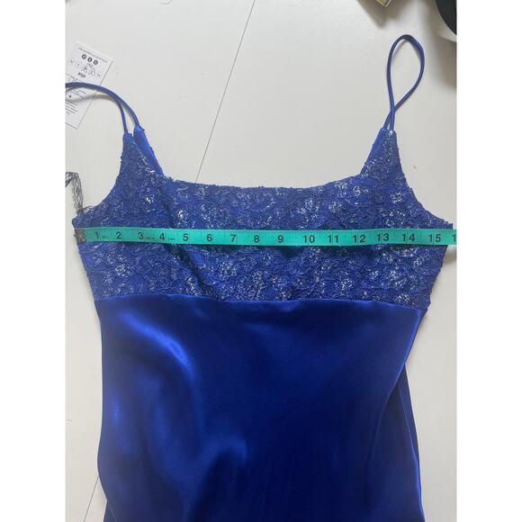 Vintage 90s Lace Silk Blue Maxi Dress | SMALL - Picture 6 of 8